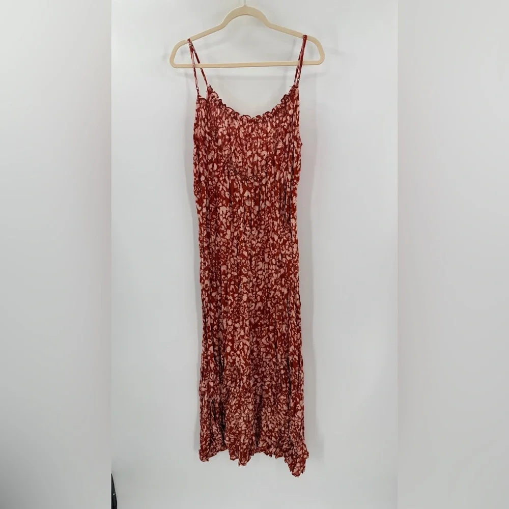 Anthropologie Flounced Maxi Lounge Dress Spaghetti Strap Abstract Low Back Large - Picture 6 of 6